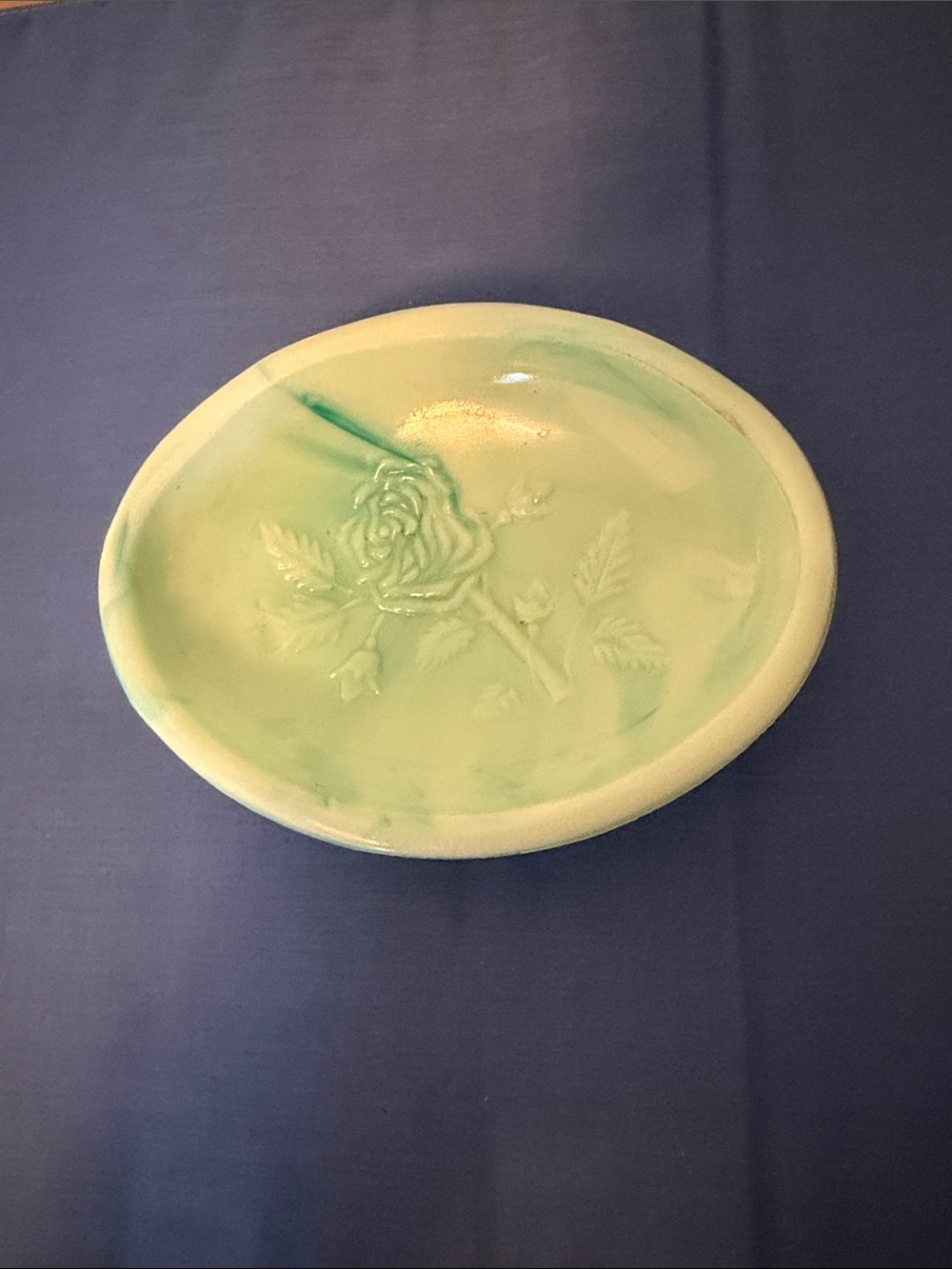 Avon Mint Green Ceramic Rose Relief Dish